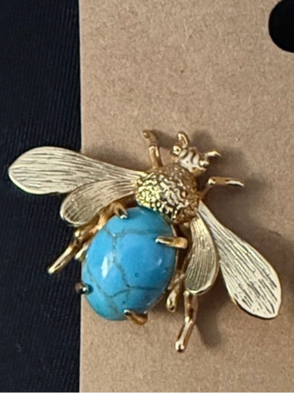 New Bee Earrings either Faux Turquoise Blue “Jelly Belly” Oval Cabochons - Picture 4 of 4